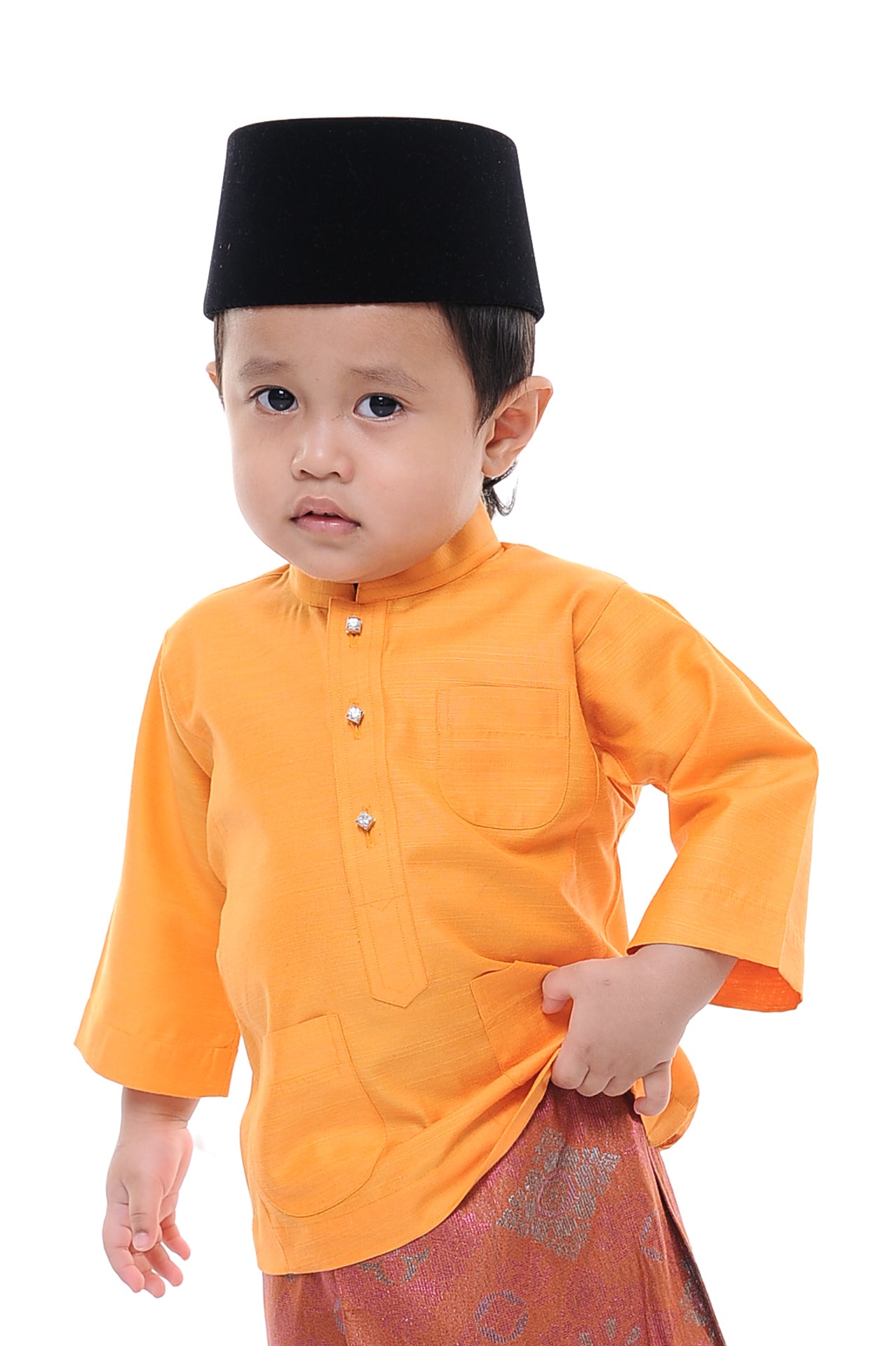 Baju Melayu Tenun Pahang Kid Orange