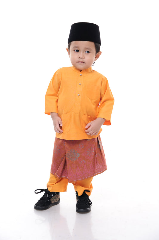 Baju Melayu Tenun Pahang Kid Orange
