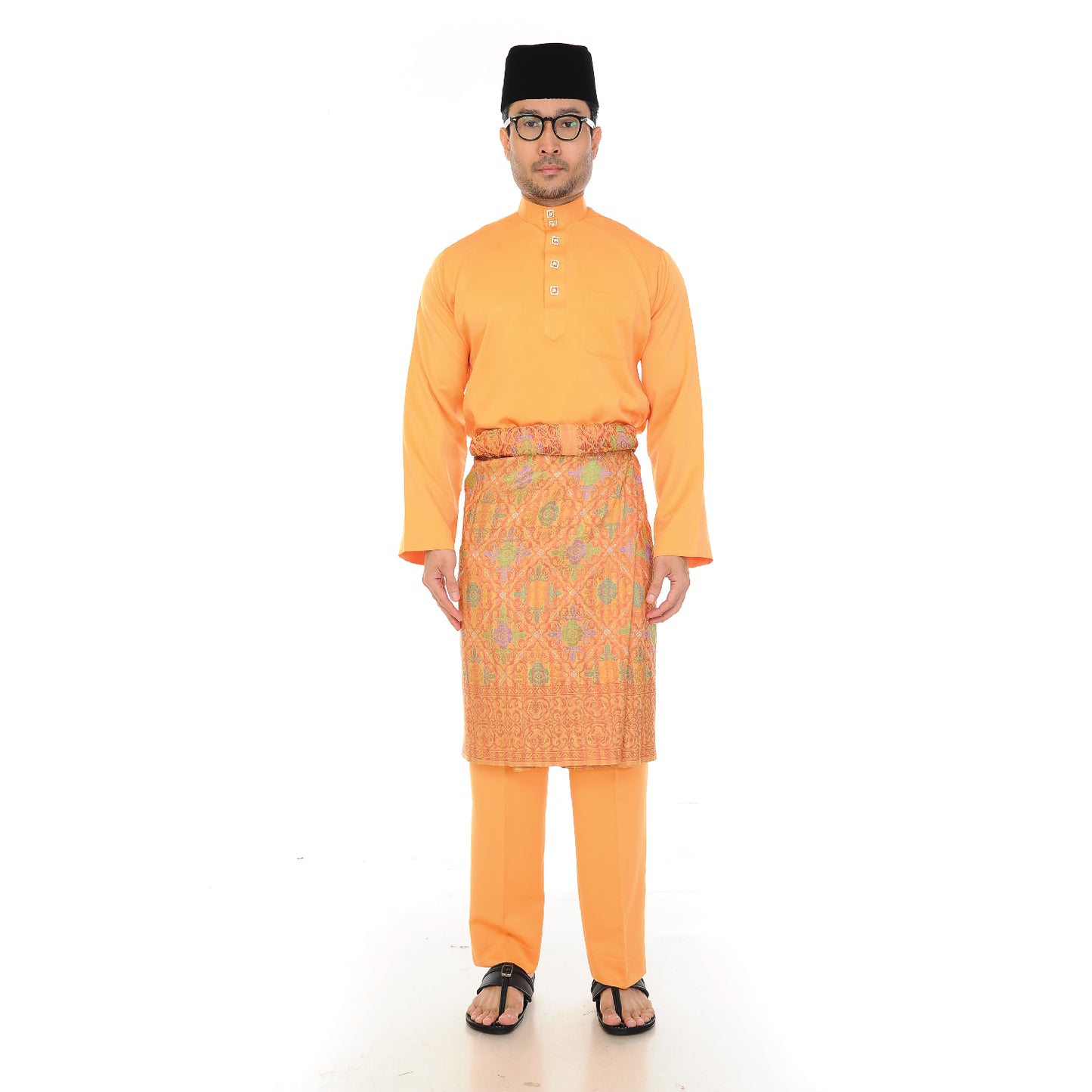 BAJU MELAYU ROYAL PEARL SUEDE ORANGE