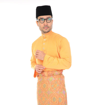 BAJU MELAYU ROYAL PEARL SUEDE ORANGE