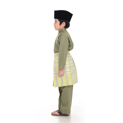 Baju Melayu Classic Cotton Kids Army Green