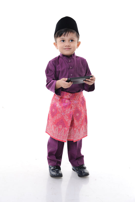 Baju Melayu Tenun Pahang Kid Dark Purple