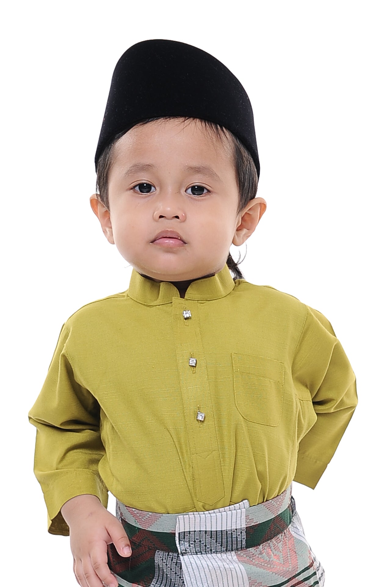 Baju Melayu Tenun Pahang Kid Olive Green