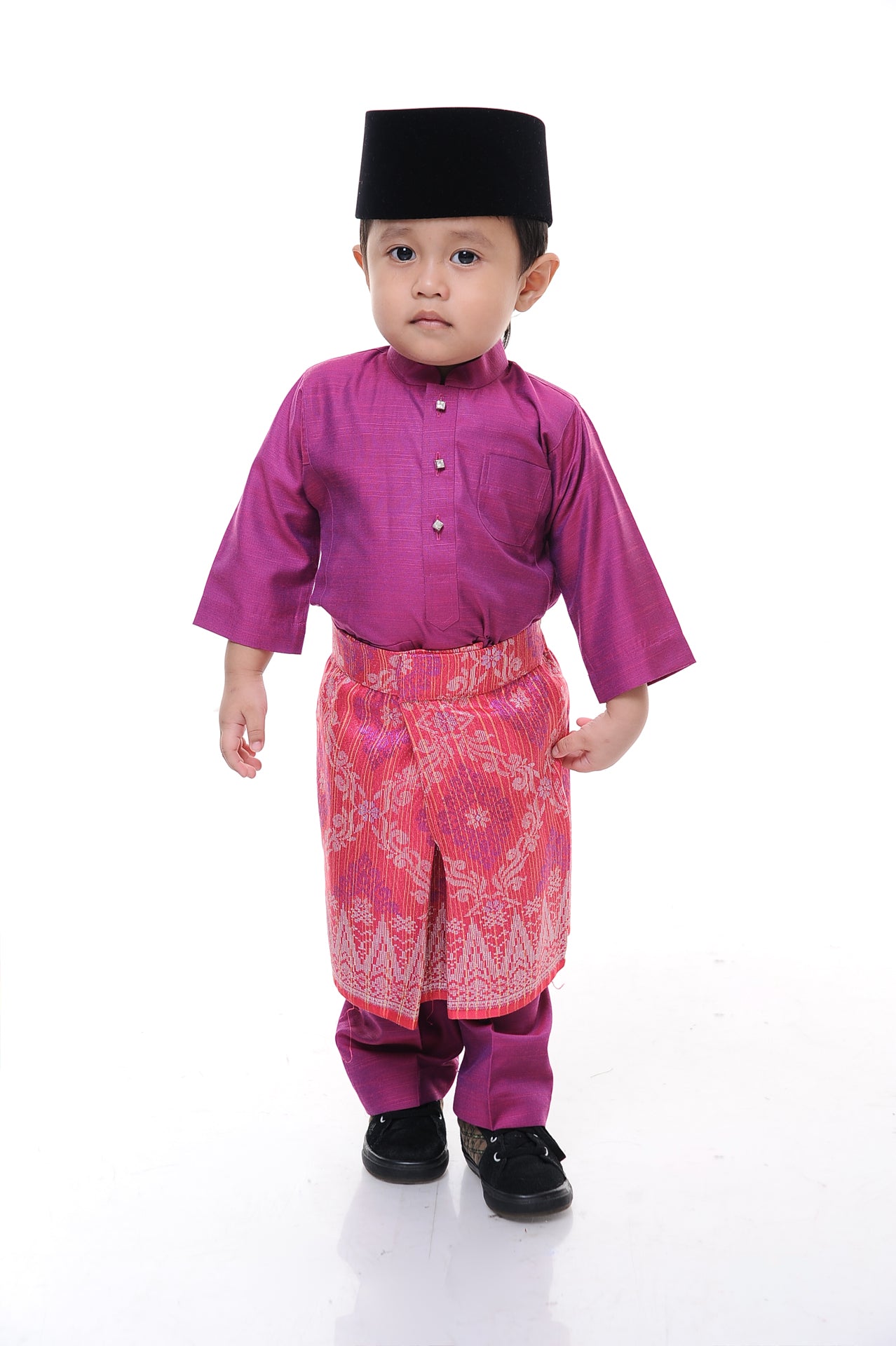 Baju Melayu Tenun Pahang Kid Pink Purple