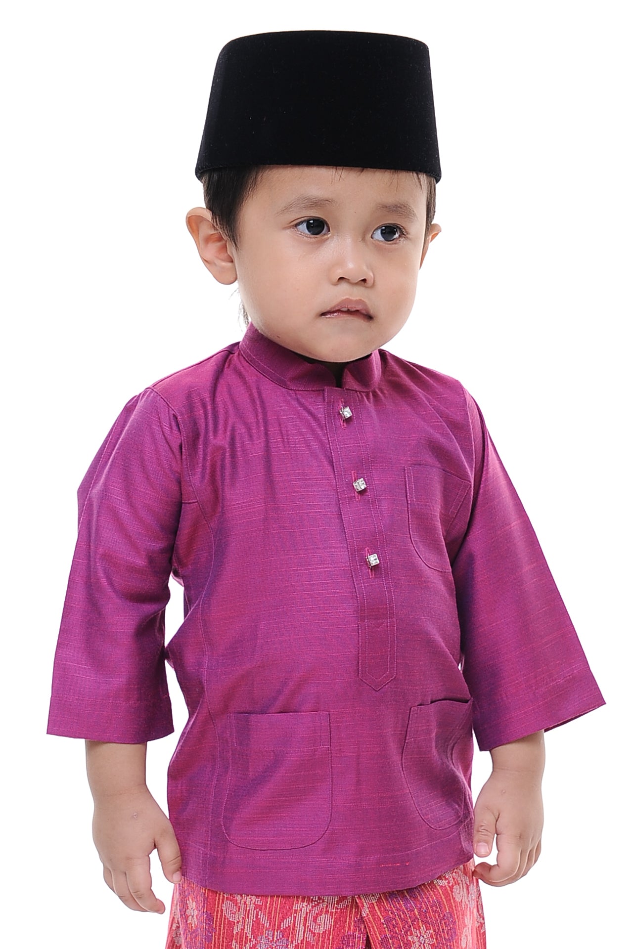 Baju Melayu Tenun Pahang Kid Pink Purple