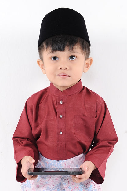 Baju Melayu Tenun Pahang Kid Maroon