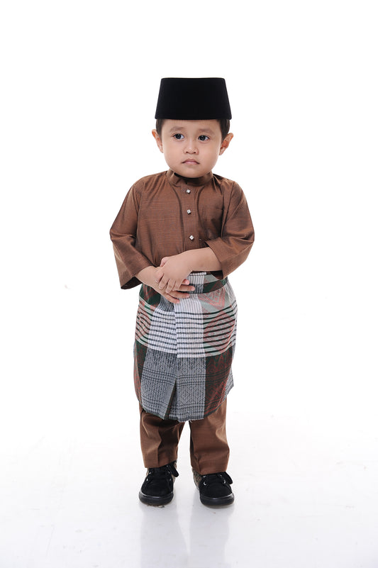 Baju Melayu Tenun Pahang Kid Dark Brown