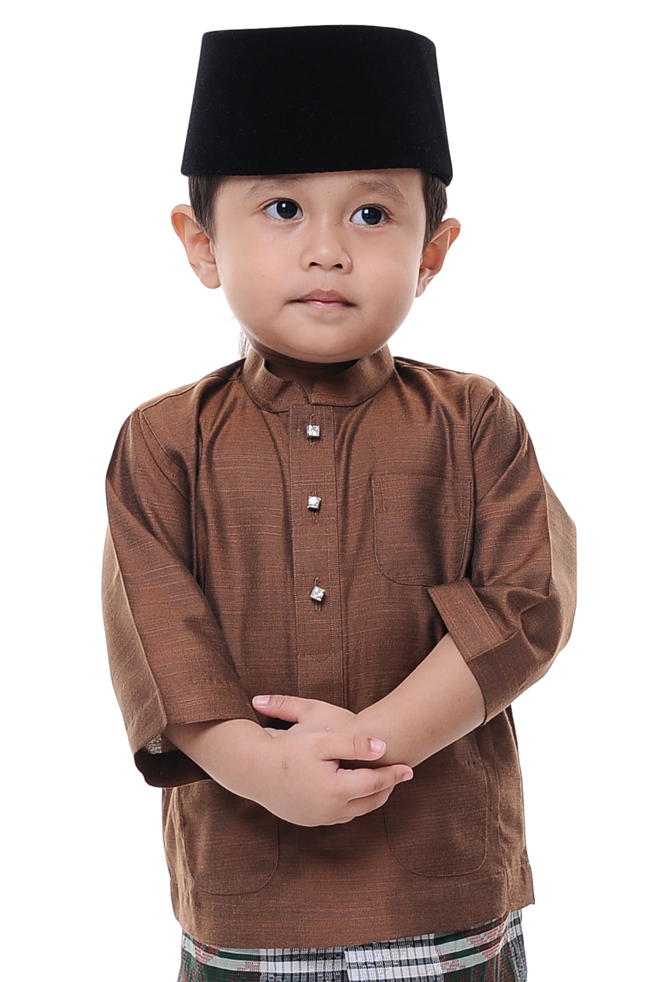 Baju Melayu Tenun Pahang Kid Dark Brown
