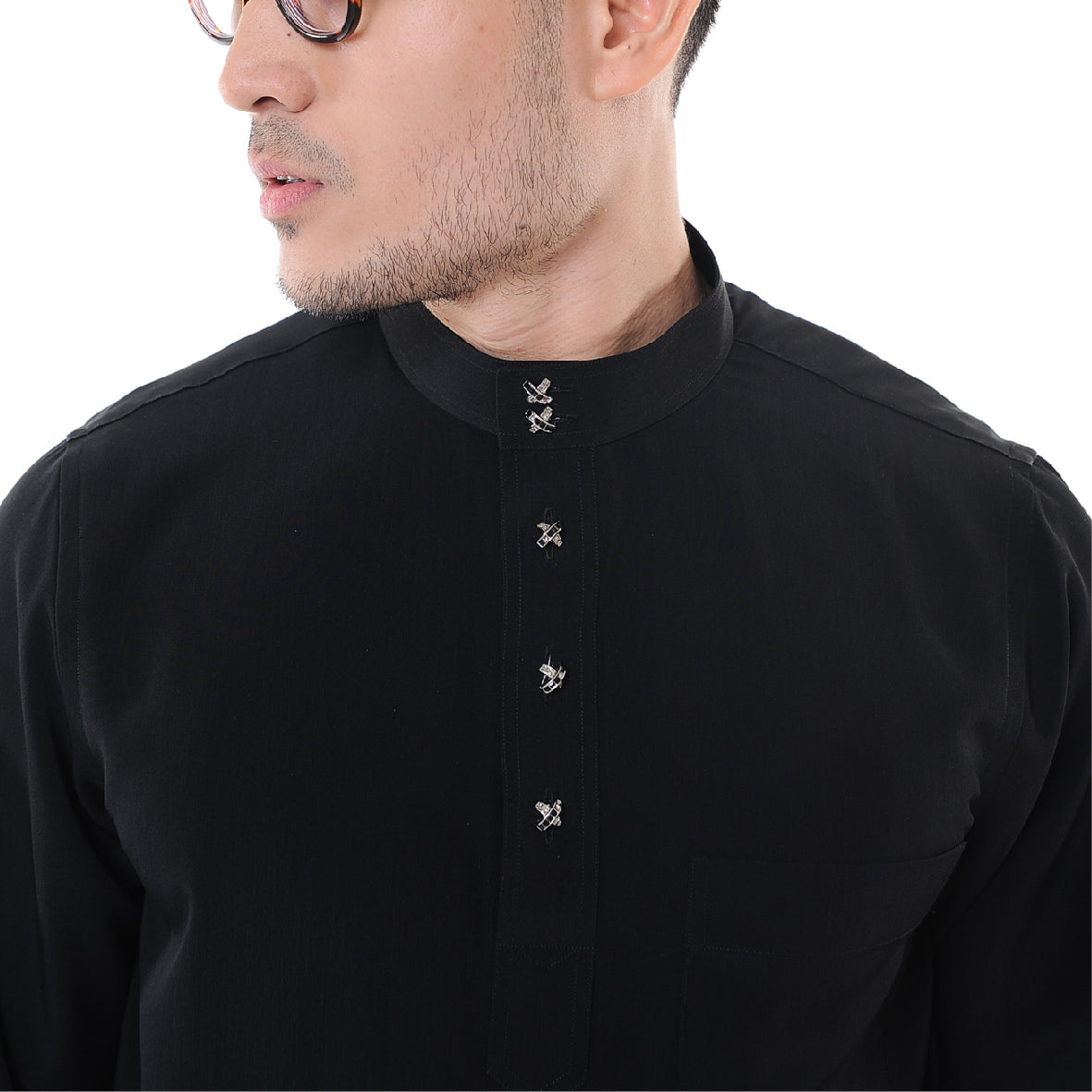 Baju Melayu Japanese Crepe Cekak Musang Black