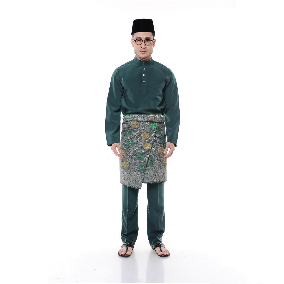 Baju Melayu Japanese Crepe Cekak Musang Dark Green