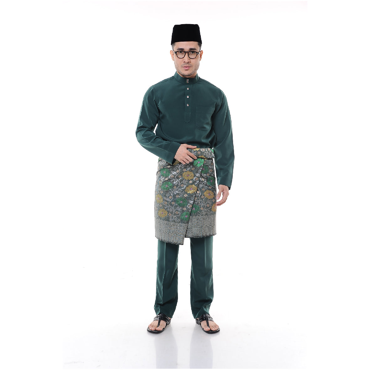 Baju Melayu Japanese Crepe Cekak Musang Dark Green