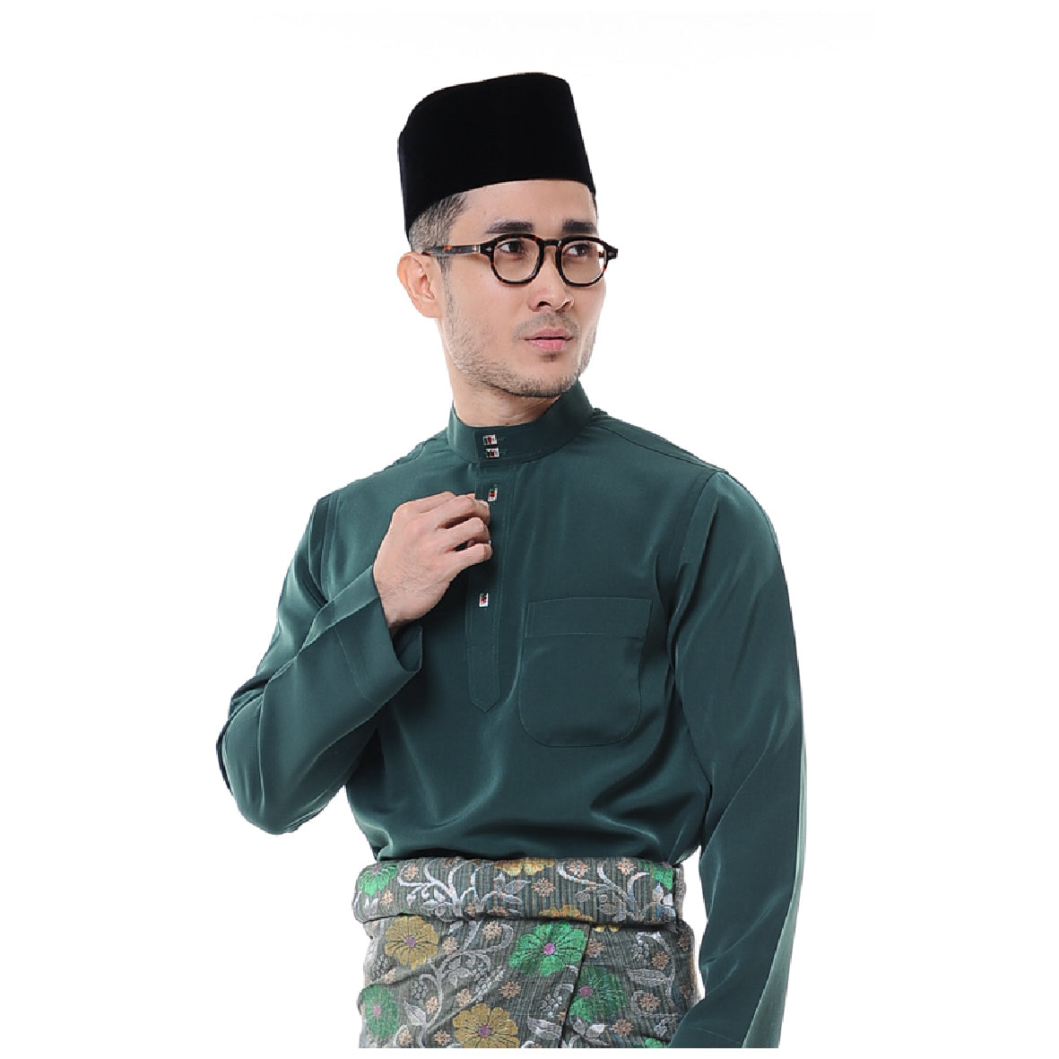 Baju Melayu Japanese Crepe Cekak Musang Dark Green