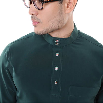 Baju Melayu Japanese Crepe Cekak Musang Dark Green