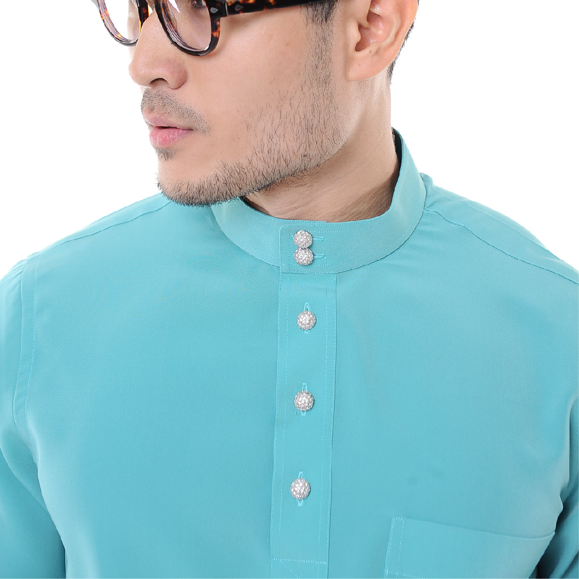 Baju Melayu Japanese Crepe Cekak Musang Turqoise Green
