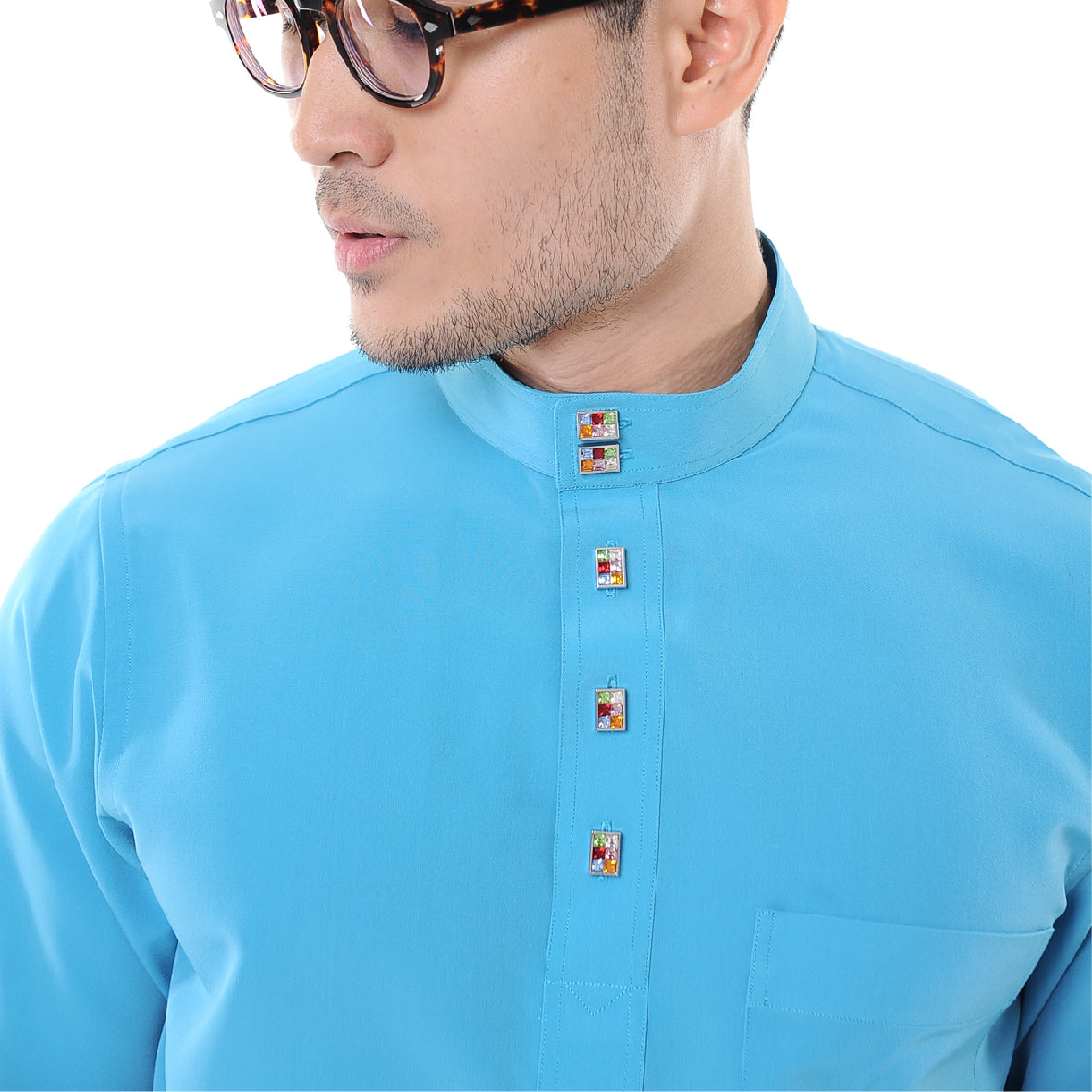Baju Melayu Japanese Crepe Cekak Musang Turquoise Blue