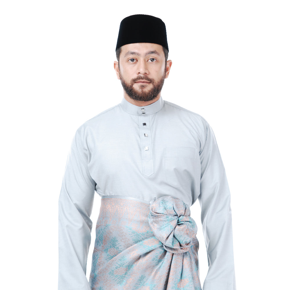 Baju Melayu Tenun Pahang Light Grey