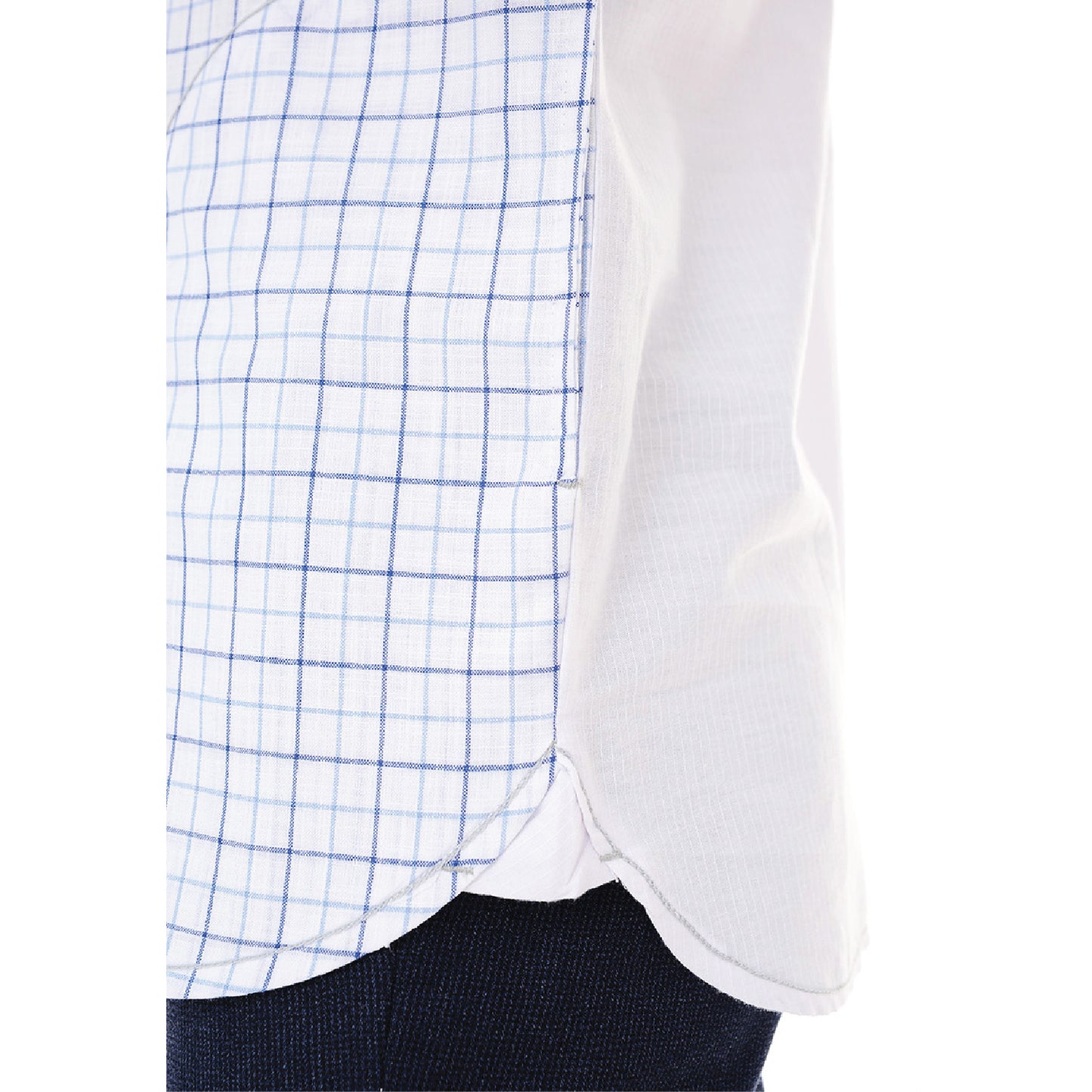 Kurta Shirt Cotton Checkes Blue White