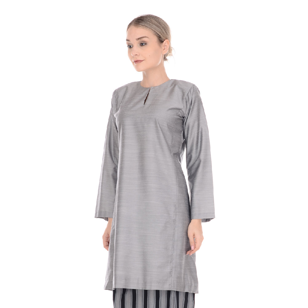 Baju Kurung Pahang Tenun Cotton Dark Grey