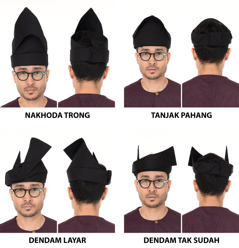 Setanjak | Tengkolok  | Destar  | Traditional Malay Head Gear Plain Black