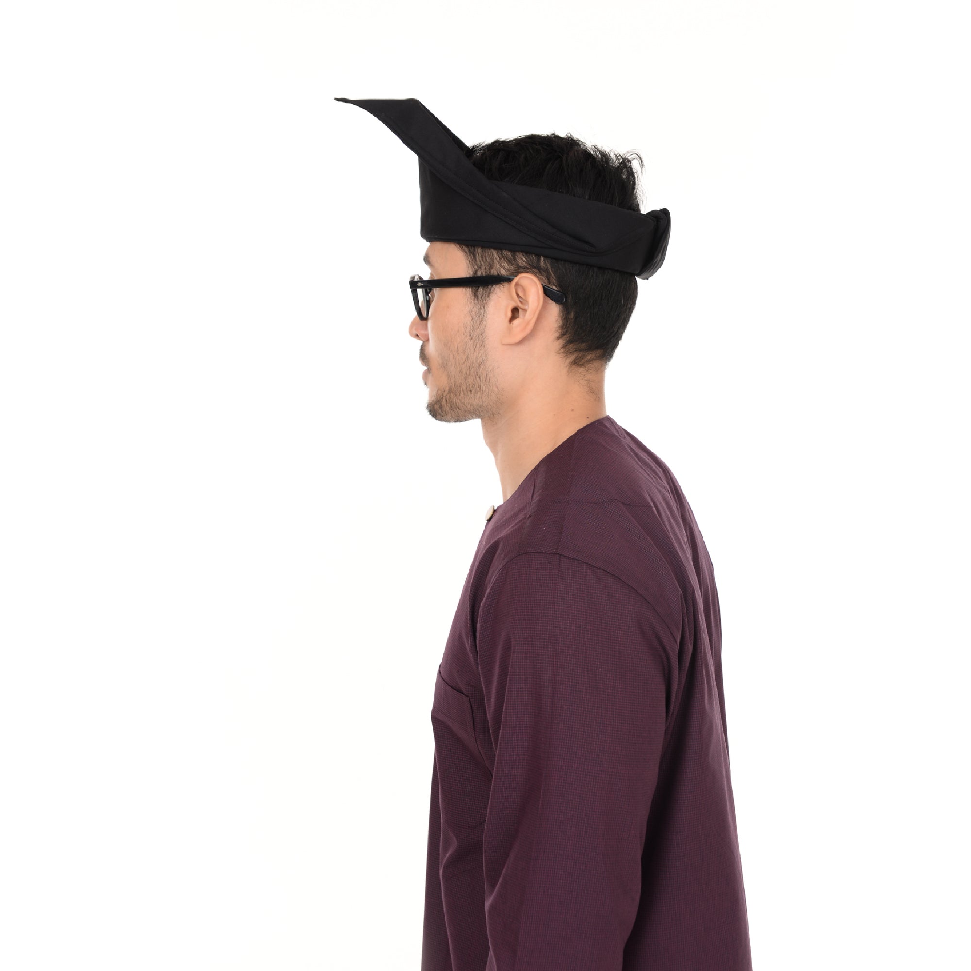 Setanjak | Tengkolok  | Destar  | Traditional Malay Head Gear Plain Black