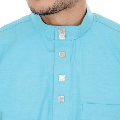 Baju Melayu Tenun Cotton Silk Light Turquoise